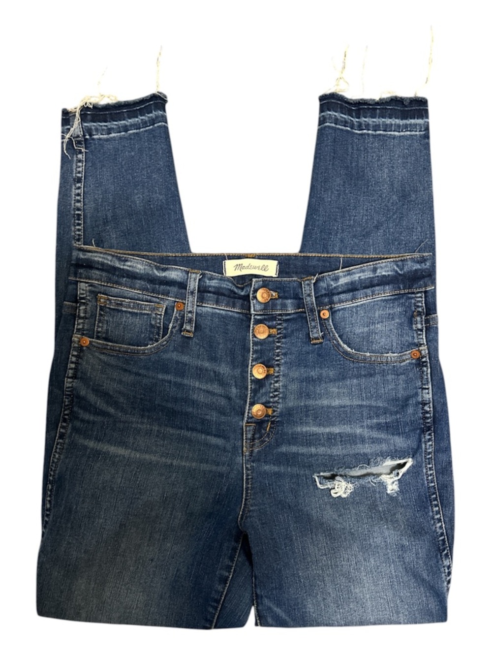Madewell 10” High Rise Button Fly Distressed Raw Hem Jeans Women’s size 10
